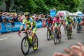 Milan, Italy 31 May 2015; Group of Professional Cyclists in Milan accelerate and prepare the final sprint Royalty Free Stock Photo